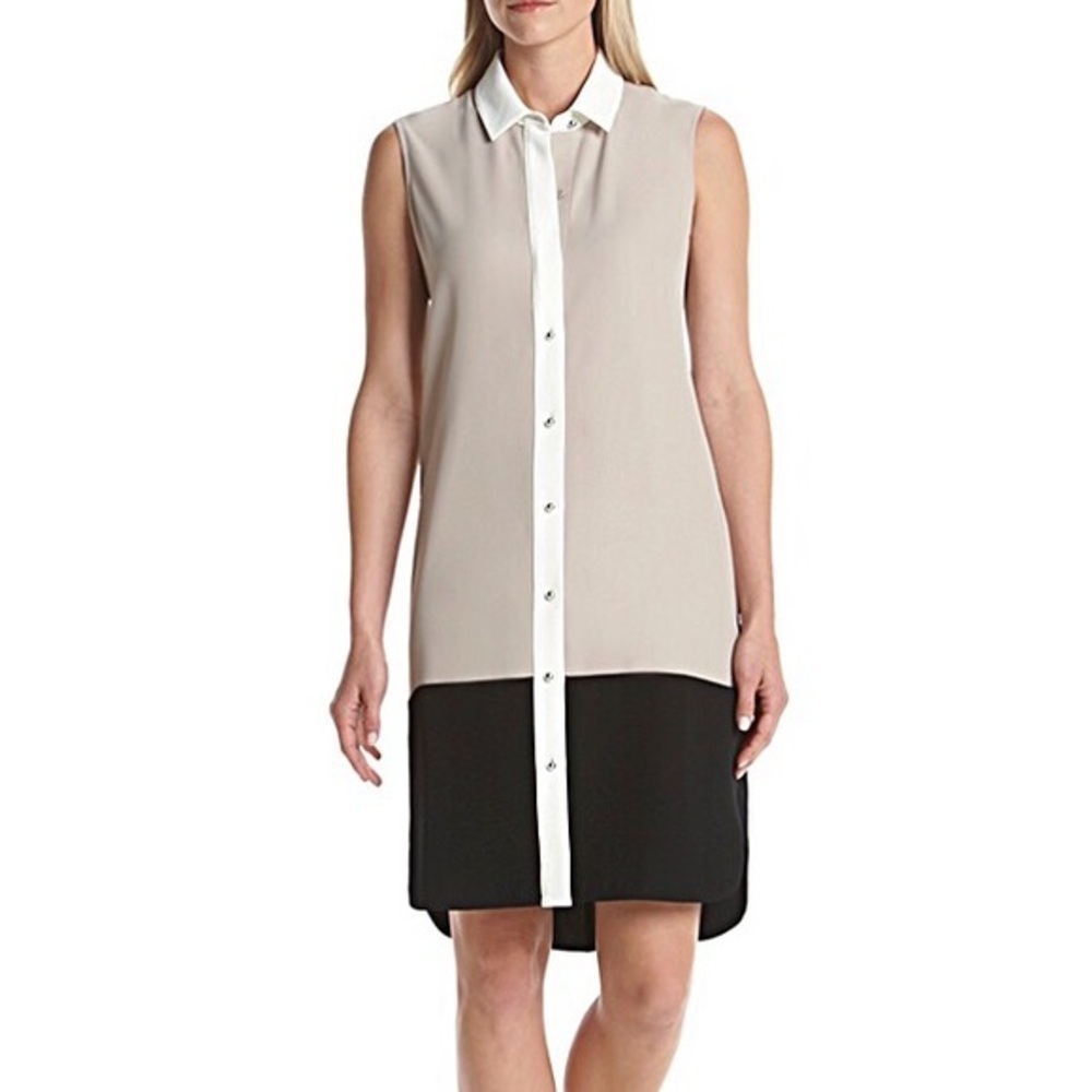 (Sizes 14,16) Calvin Klein Khaki, Black and Cream Shirt Dress